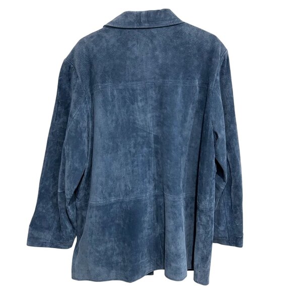 Vintage ISZ Leathers Blue Suede Button Front Jacket Sz XL - Picture 2 of 9